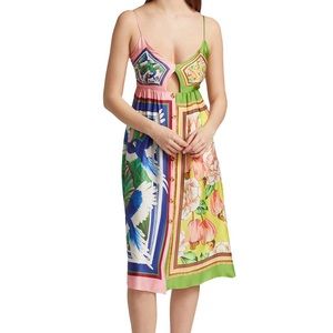 NWT Farm Rio silky Double Scarfs Babydoll beach tropical Midi Dress‎